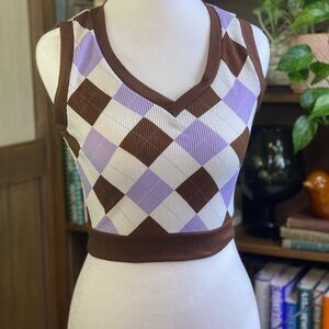 Love Wins Chic Argyle Knit cropped Sleeveless Top